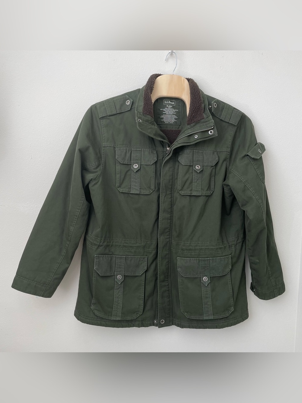 LL Bean Mens Military Field Jacket XL Sherpa Lined Green Heavy Duty Coat M65